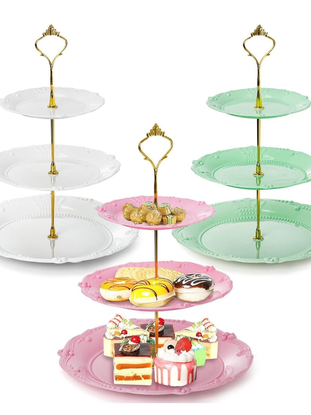 3-Tier Dessert Stand - Pink, Mint, White
